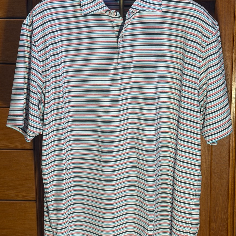 Peter Millar Short-Sleeve Striped Polo - White, Mint & Coral